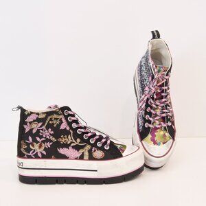 NWT Desigual Crush Asian Patchwork Hi-Top Platform Sneakers Distressed Style 6.5